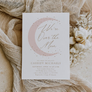 Invitation Au-dessus du Baby shower de la fille rose lune