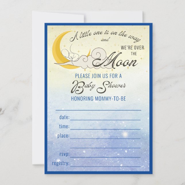 Invitation Au-dessus du Baby shower de la Lune remplir d'invi (Devant)
