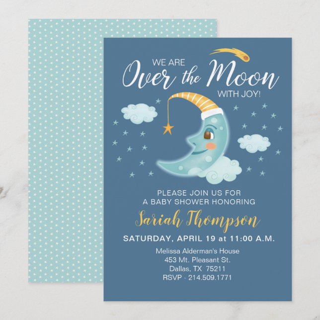 Invitation Au-dessus du Baby shower des Garçons Bleus de la L (Devant / Derrière)