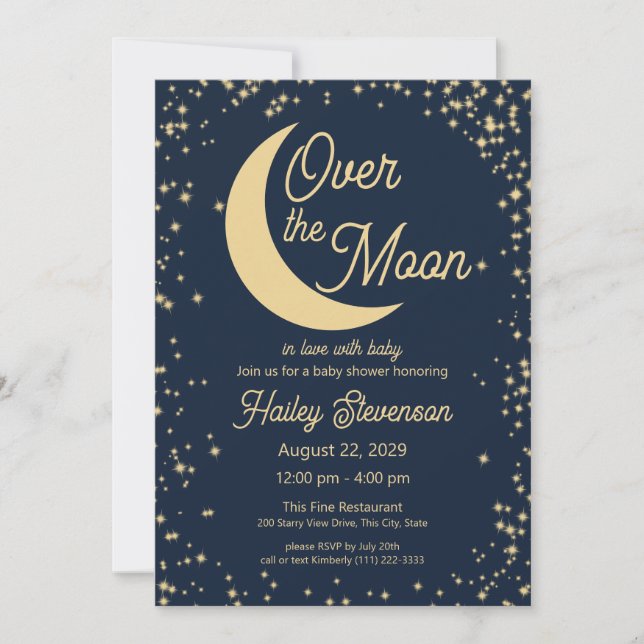 Invitation Au-dessus du Baby shower d'étincelle Starry Lune (Devant)