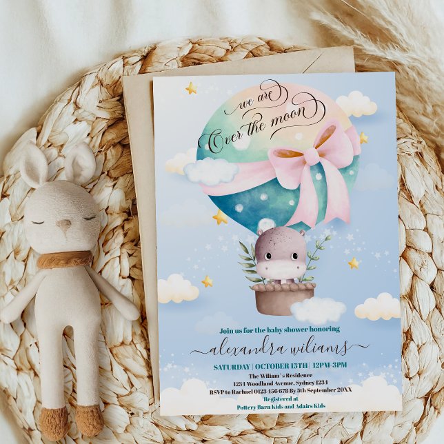 Invitation Au-dessus du Baby shower hippo de la lune (Créateur téléchargé)