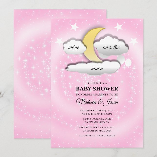 Invitation Au-dessus du Baby shower nuages et étoiles de la L (Devant / Derrière)