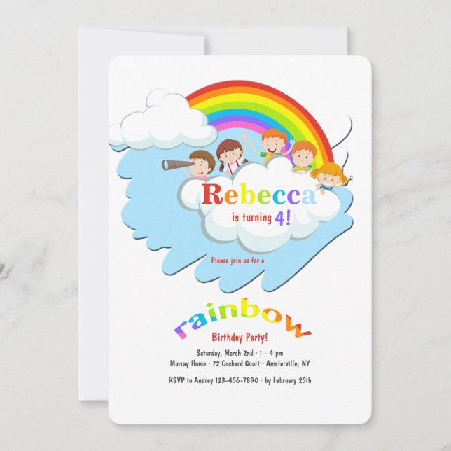 Invitation Au-dessus du Rainbow Birthday Party (Devant)