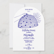 Invitation au dîner avec boule disco bleue