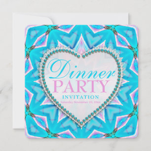 Invitation au dîner bohème Mandala Bleu Rose