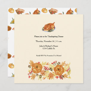 Invitation au dîner Citrouille de Thanksgiving
