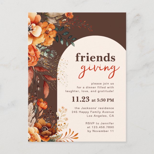 Invitation au dîner de Friendsgiving florale autom (Devant)