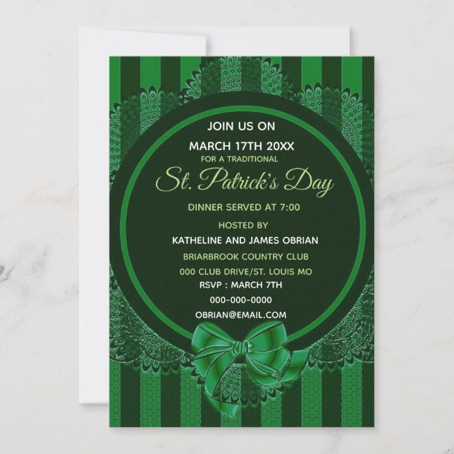 Invitation au dîner de la fête de la Saint-Patrick (Devant)