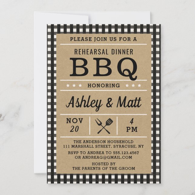 Invitation au dîner de la répétition du barbecue (Devant)