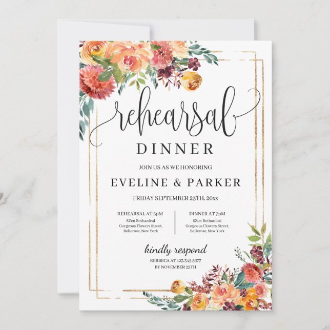 Invitation au dîner de la répétition florale d'aut (Devant)