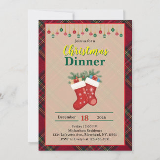 Invitation au dîner de Noël à carreaux