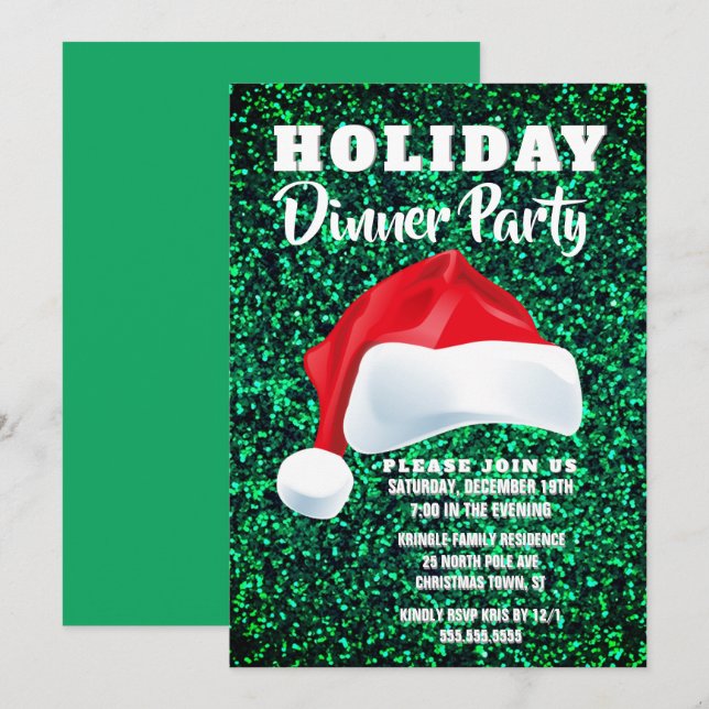 Invitation au dîner de Noël Red Green Père Noël (Devant / Derrière)