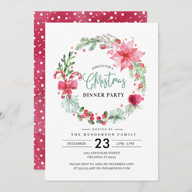 Invitation au dîner de Noël Wreath (Devant / Derrière)