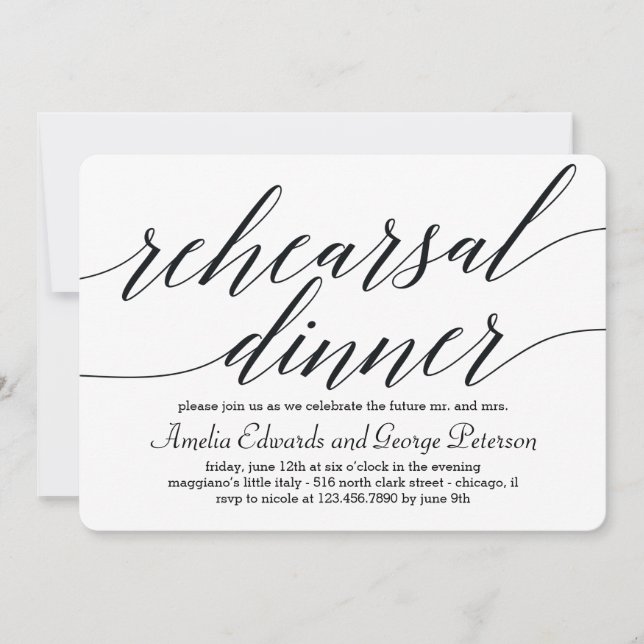 Invitation au dîner de répétition de script modern (Devant)