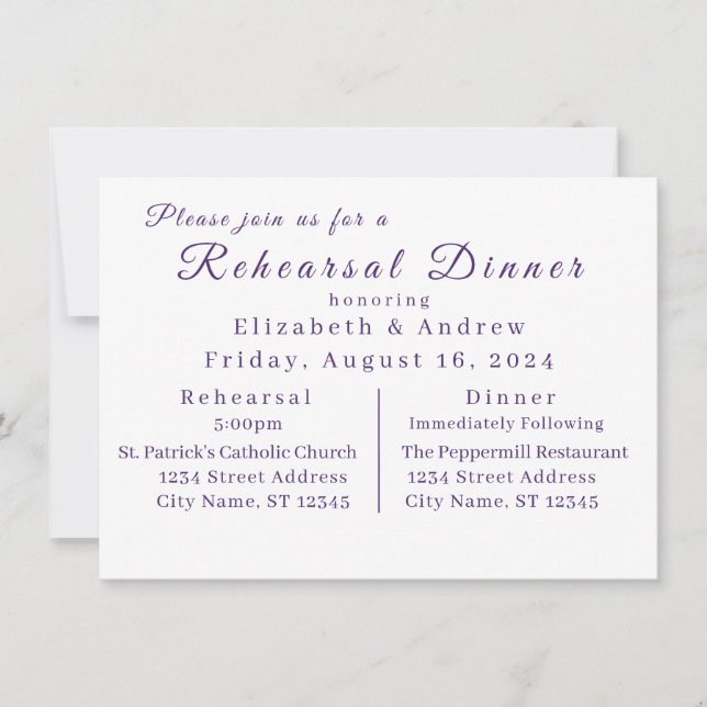 Invitation au dîner de répétition Elegant Violets (Devant)