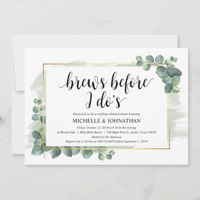 Invitation au dîner de répétition Mariage Eucalypt (Devant)