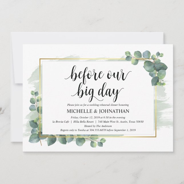 Invitation au dîner de répétition Mariage Eucalypt (Devant)