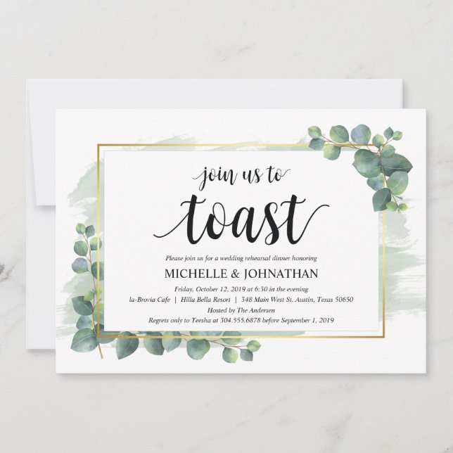 Invitation au dîner de répétition Mariage Eucalypt (Devant)