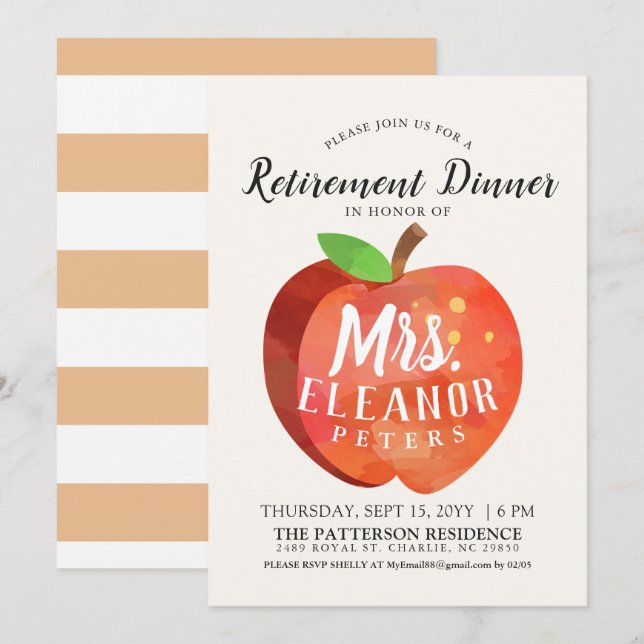 Invitation au dîner de retraite Apple de l'enseign (Devant / Derrière)