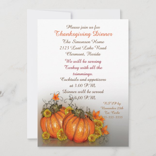 Invitation au dîner de Thanksgiving (Devant)