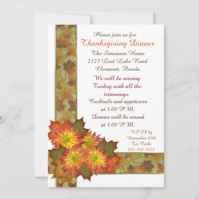 Invitation au dîner de Thanksgiving (Devant)