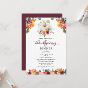 Invitation au dîner de Thanksgiving aux fleurs de