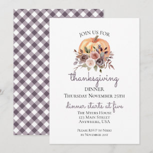 Invitation au dîner de Thanksgiving avec citrouill