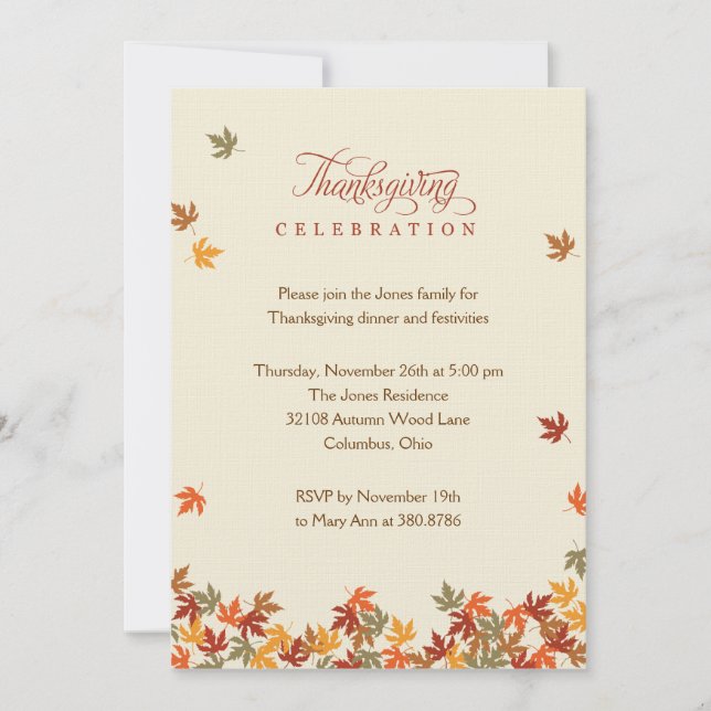 Invitation au dîner de Thanksgiving de Fall Leaves (Devant)