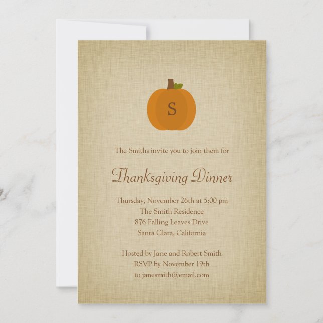 Invitation au dîner de Thanksgiving du Citrouille  (Devant)