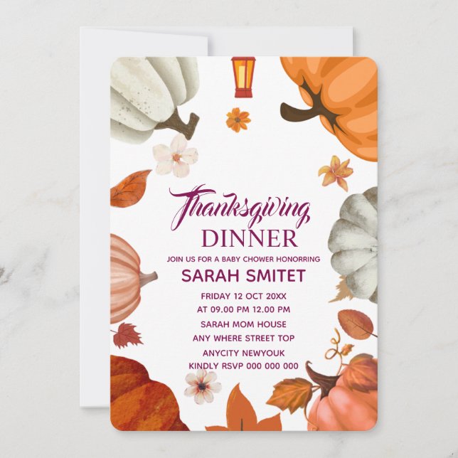 Invitation au dîner de Thanksgiving | Invitation à (Devant)