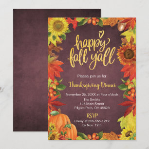 Invitation au dîner du Joyeux Fall Y'all Thanksgiv