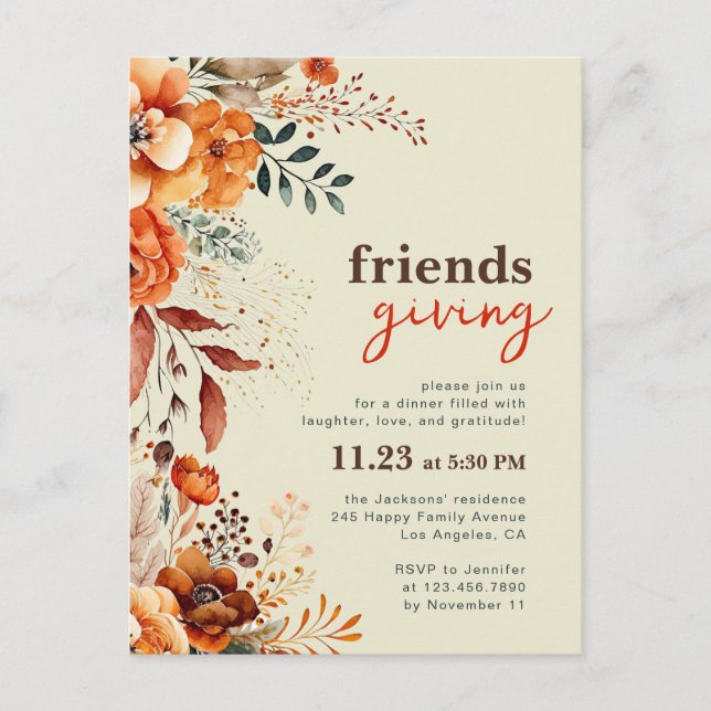 Invitation au dîner Friendsgiving florale automnal (Devant)