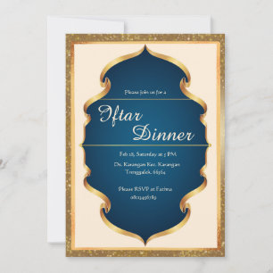Invitation au dîner Iftar bleu royal et or