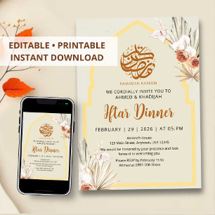 Invitation au dîner Iftar de Ramadan avec fleurs s