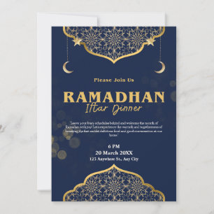 Invitation au dîner moderne d'Iftar Blue Gold