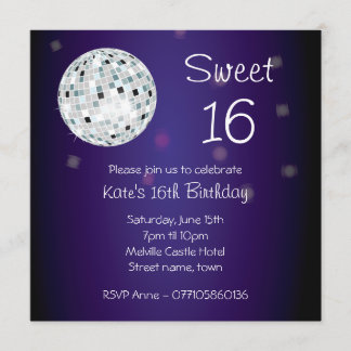 Invitation au Disco Ball Party Sweet sixteen 16