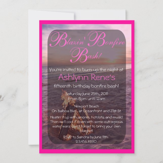 Invitation au feu de camp de plage (Devant)