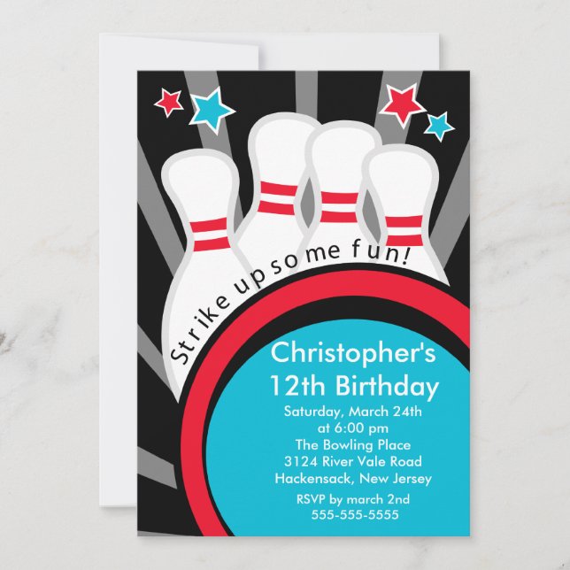 Invitation au Fun Bowling Birthday Party (Devant)