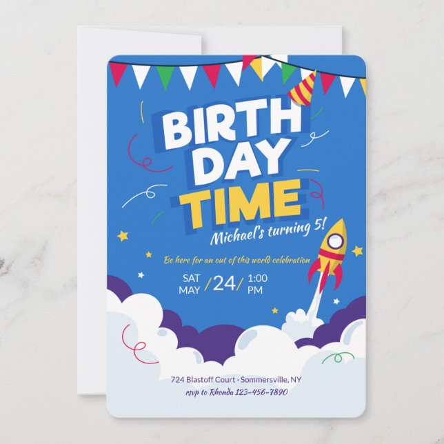 Invitation au fuseau horaire d'anniversaire (Devant)