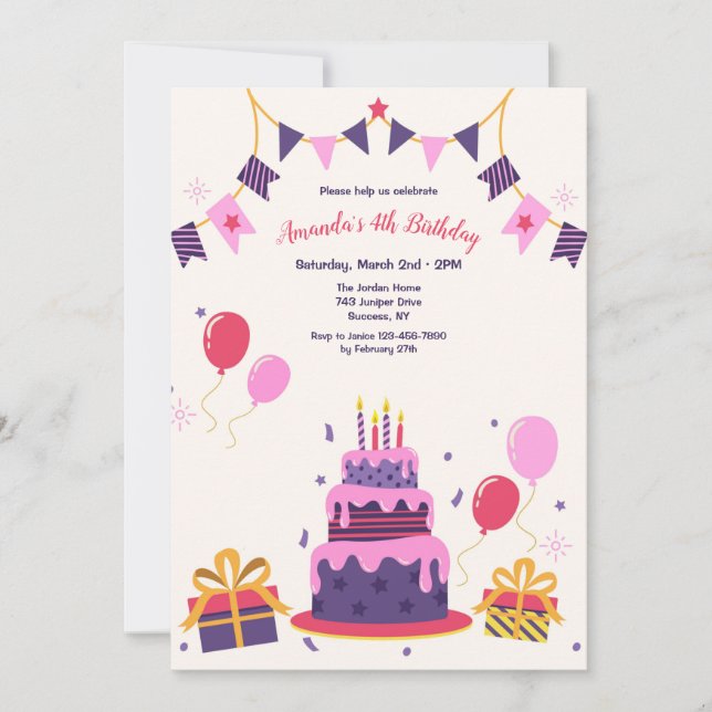 Invitation au gâteau d'anniversaire (Devant)