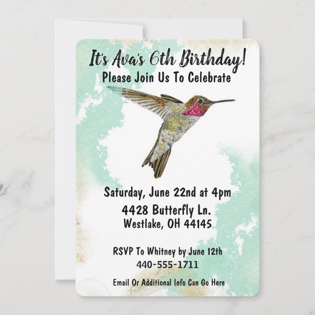 Invitation au Hummingbird Ayre Party (Devant)