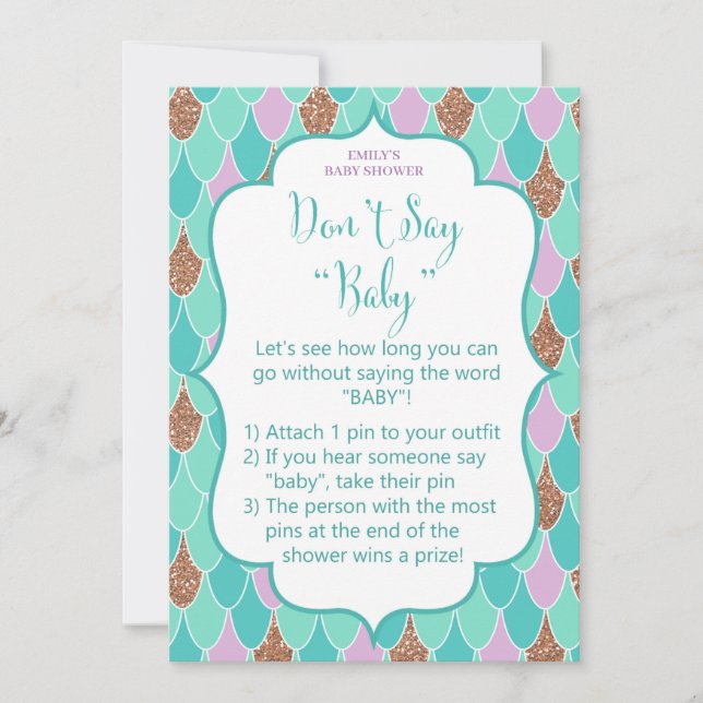 Invitation au jeu de Baby shower Purple Aqua Merma (Devant)