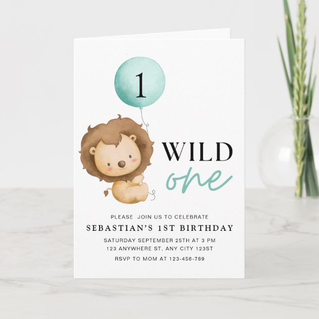 Invitation au lion d'anniversaire sauvage, Zoo Ann (Devant)
