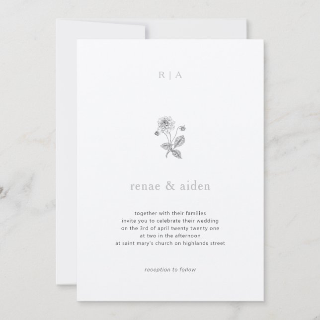 Invitation au mariage botanique, mariage minimal (Devant)
