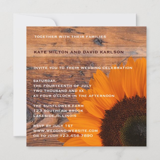Invitation au Mariage campagnard de tournesol oran (Devant)