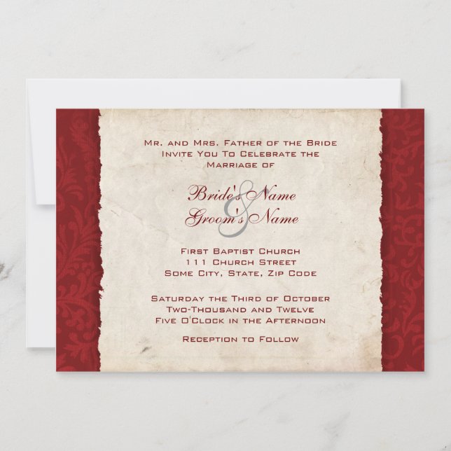 Invitation au Mariage campagnard rouge (Devant)
