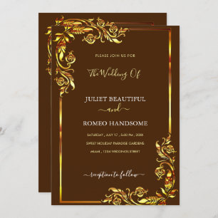 Invitation au mariage de cadres floraux d'or - Cou