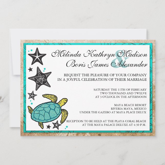 Invitation au mariage de destination de Whimsical  (Devant)