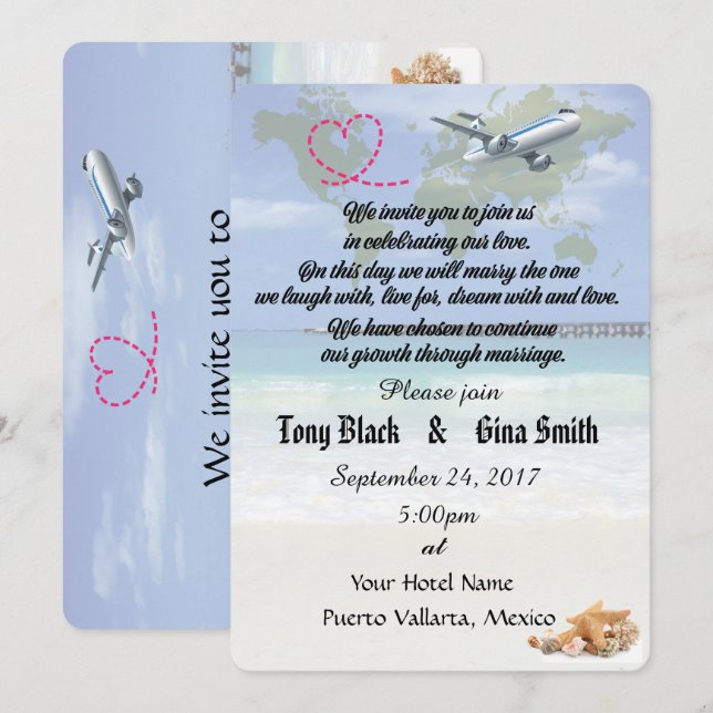Invitation au mariage de destination du Mexique (Devant / Derrière)