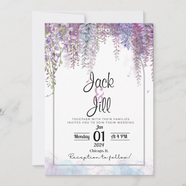 Invitation au mariage de la glycine violette et bl (Devant)